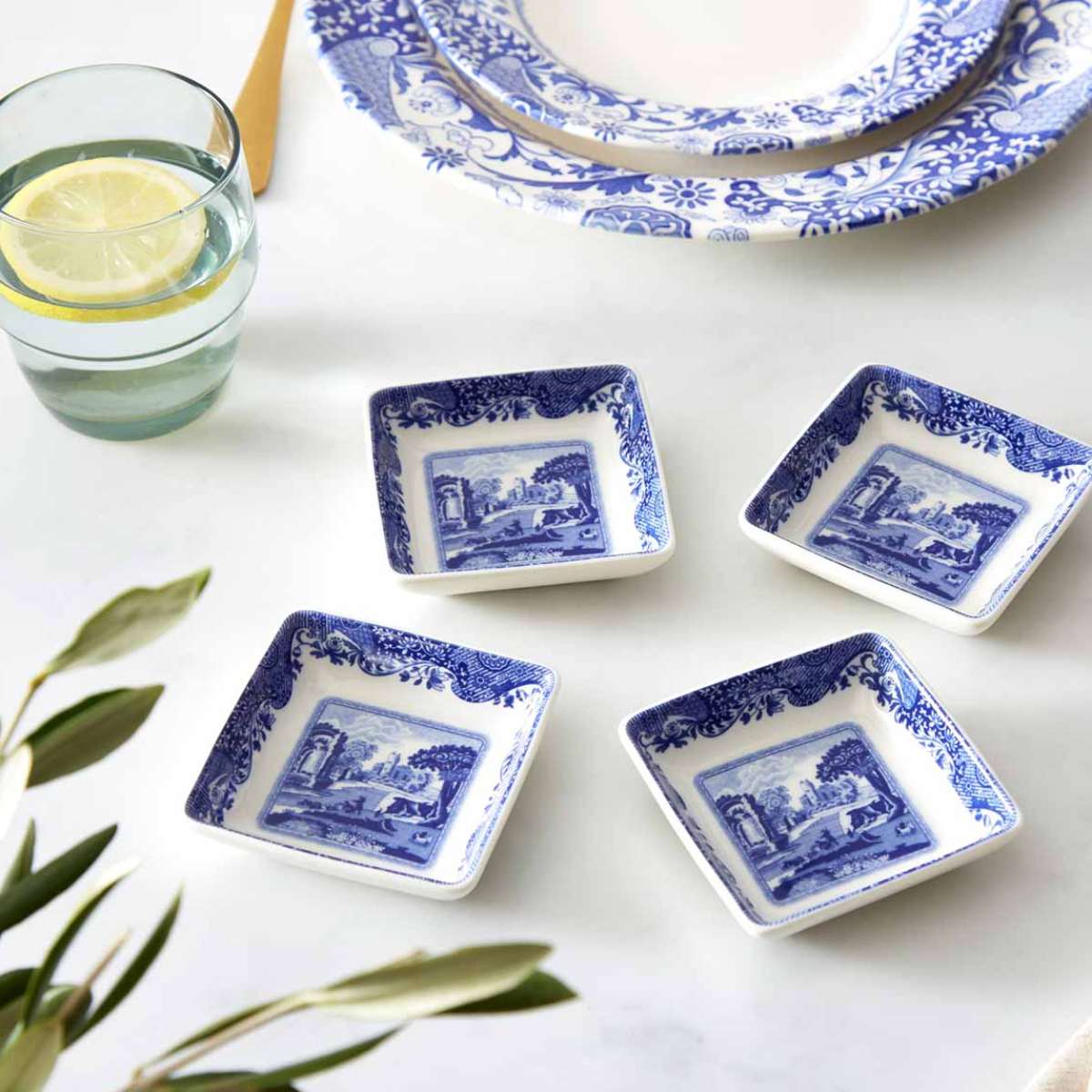 Blue Italian Square Dishes Set of 4 image number null